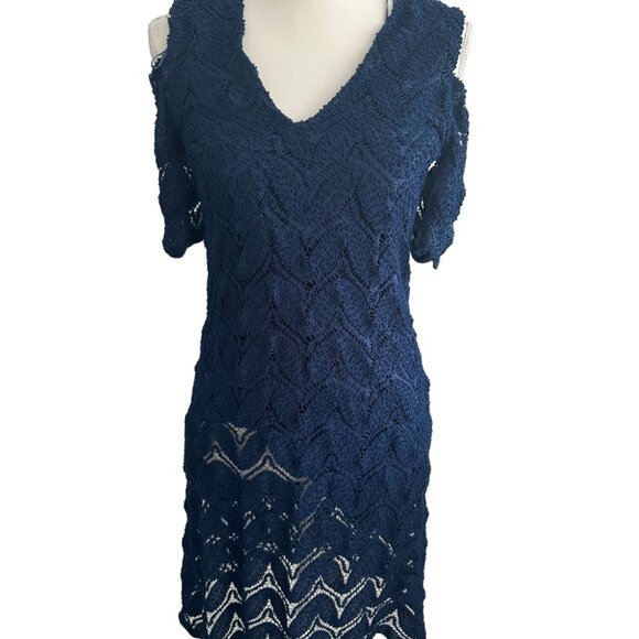 1STATE Navy Blue Lace Cold Shoulder Dress Size Small - Picture 1 of 5